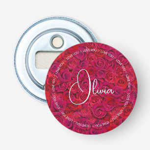 I Love You Custom Name Red Roses Love Bottle Opener