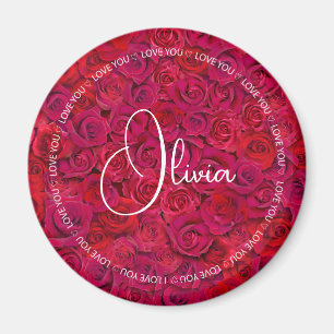 I Love You Custom Name Red Roses Love Magnet