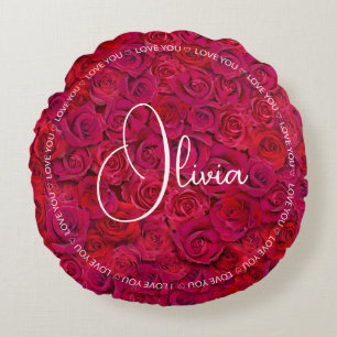 I Love You Custom Name Red Roses Love Round Cushion