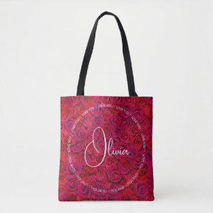 I Love You Custom Name Red Roses Love Tote Bag
