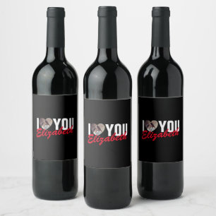 I Love You Custom Photo Heart and Name Wine Label