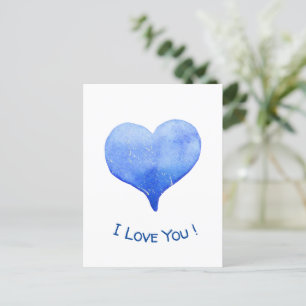 I Love You Cute Blue Heart Valentine Invitation Postcard