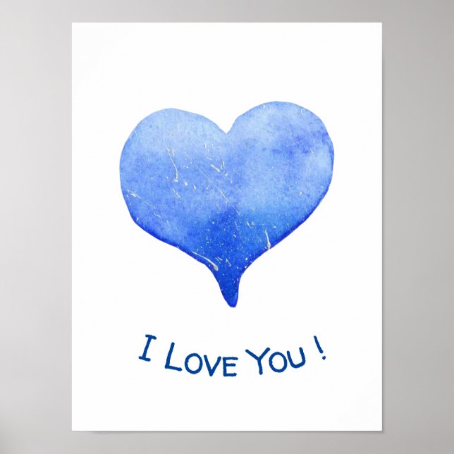 I Love You Cute Blue Heart Valentine       Poster (Front)