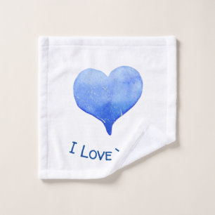I Love You Cute Blue Heart Valentine Wash Cloth