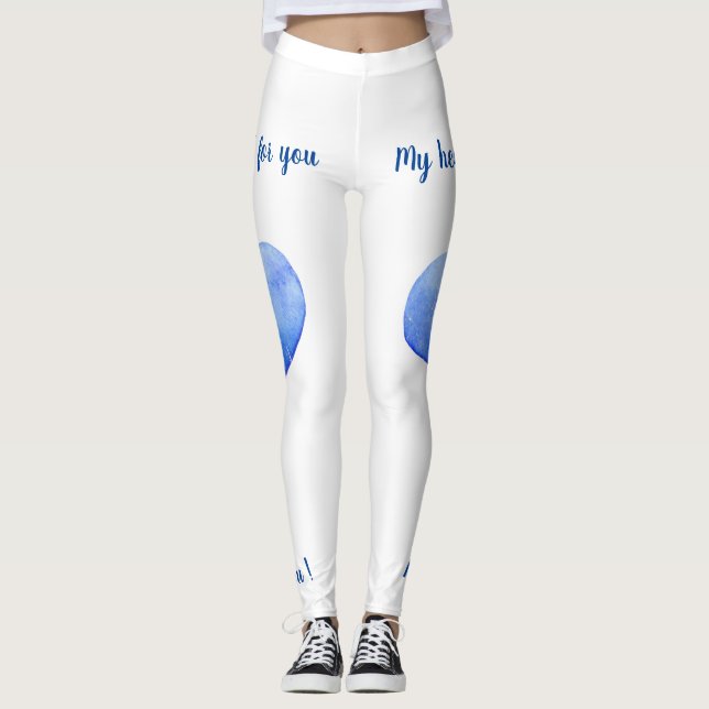 I Love You Cute Blue Heart Valentine's Day    Flip Leggings (Front)