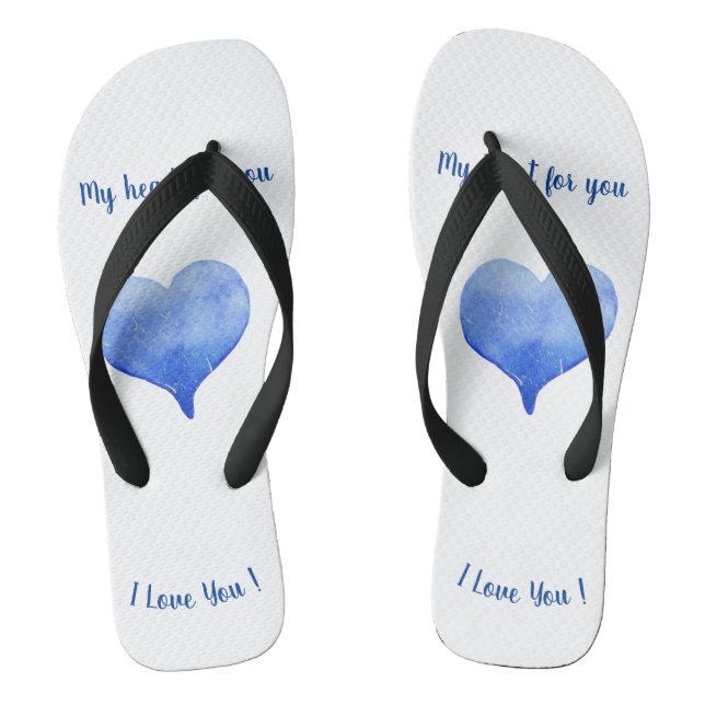 I Love You Cute Blue Heart Valentine's Day    Jandals (Footbed)