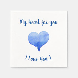 I Love You Cute Blue Heart Valentine's Day Napkin
