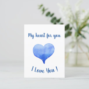 I Love You Cute Blue Heart Valentine's Day Postcard