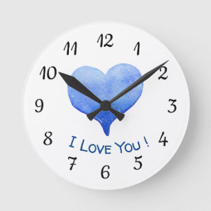 I Love You Cute Blue Heart Valentine's Day Round Clock
