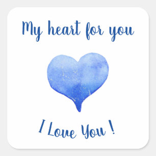 I Love You Cute Blue Heart Valentine's Day   Square Sticker