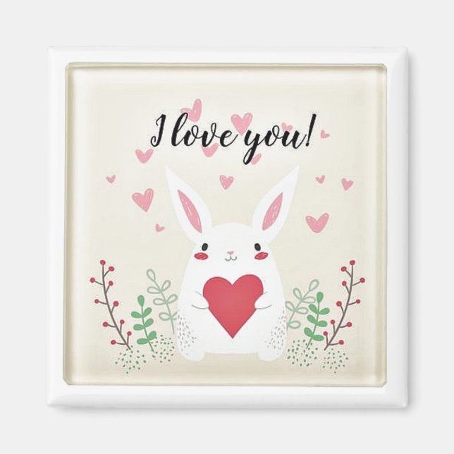 I Love You Cute Bunny Romantic Square Magnet (Front)