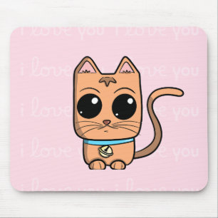 I Love You, Cute Caramel Cat Illustration Art Prin Mouse Pad