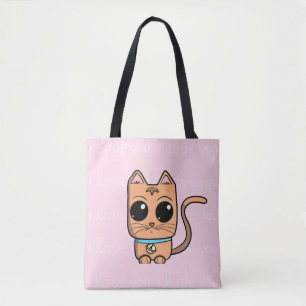 I Love You, Cute Caramel Cat Illustration Art Prin Tote Bag