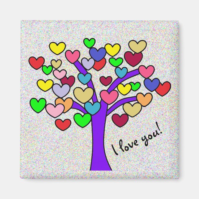 I love you Cute Colourful Love Hearts Purple Tree Magnet (Front)