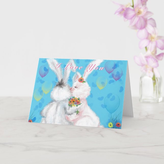 I Love You Cute Couple Bunny Valentine's Day Card (Orchid)