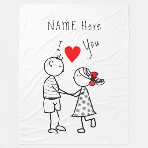 I Love You - Cute Couple - Custom Text / Name Fleece Blanket