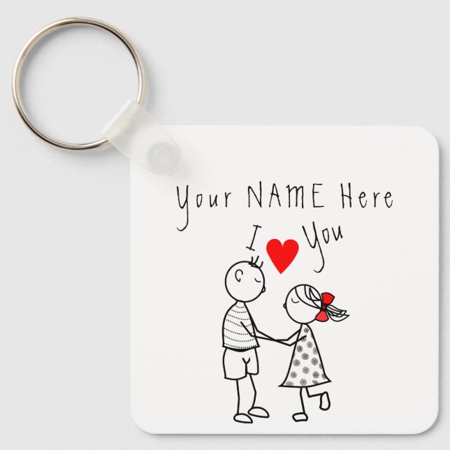 I Love You - Cute Couple - Custom Text / Name Key Ring (Front)