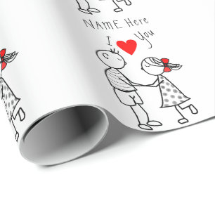 I Love You - Cute Couple - Custom Text / Name Wrapping Paper