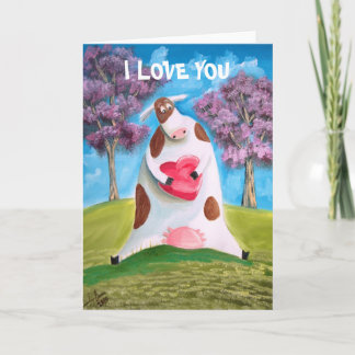 I LOVE YOU CUTE COW HEART CARD