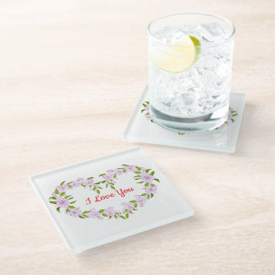 I love  you  Cute flowers Glass Coaster