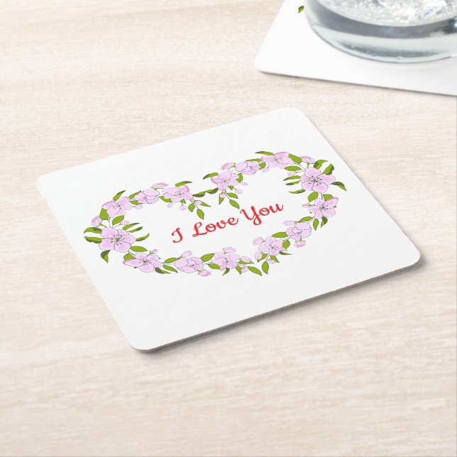 I love  you  Cute flowers Square Paper Coaster (Angled)