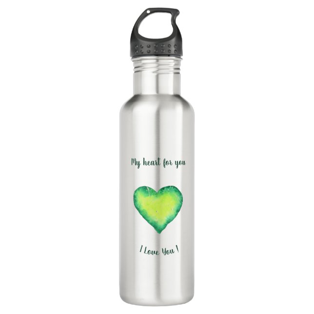 I Love You Cute Green and Blue Heart Birthday     710 Ml Water Bottle (Front)