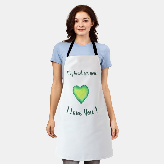 I Love You Cute Green and Blue Heart Birthday    Apron (Worn)