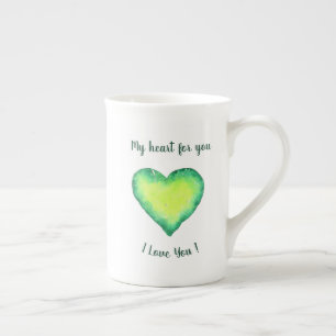 I Love You Cute Green and Blue Heart Birthday    Bone China Mug