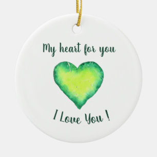 I Love You Cute Green and Blue Heart Birthday Ceramic Tree Decoration