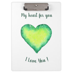 I Love You Cute Green and Blue Heart Birthday Clipboard