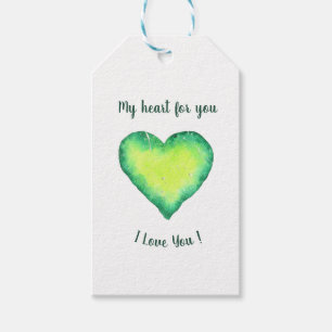 I Love You Cute Green and Blue Heart Birthday Gift Tags