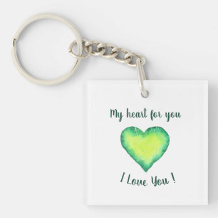 I Love You Cute Green and Blue Heart Birthday     Key Ring
