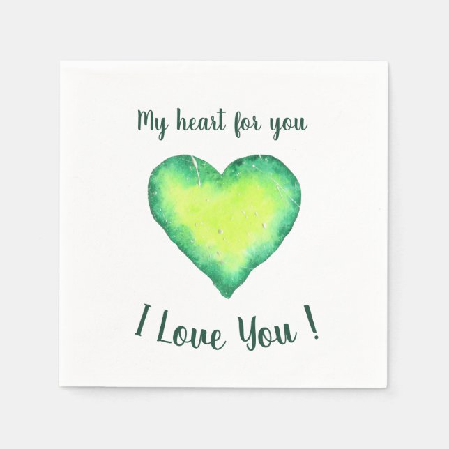 I Love You Cute Green and Blue Heart Birthday    Napkin (Front)