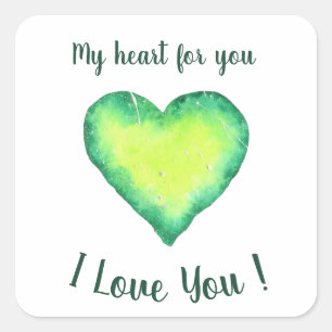 I Love You Cute Green and Blue Heart Birthday  Square Sticker