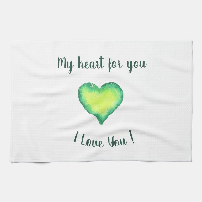 I Love You Cute Green and Blue Heart Birthday     Tea Towel (Horizontal)