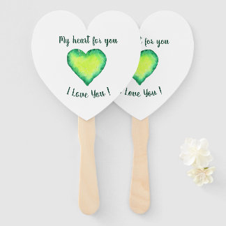 I Love You Cute Green and Blue Valentine's Day Hand Fan