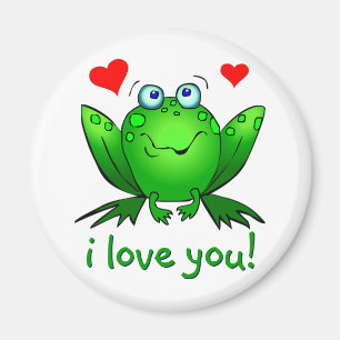 I Love You Cute Green Cartoon Frog White Magnet