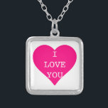 I Love You Cute Pink Heart Silver Plated Necklace<br><div class="desc">This is Personalised i love you cute pink heart necklace.</div>