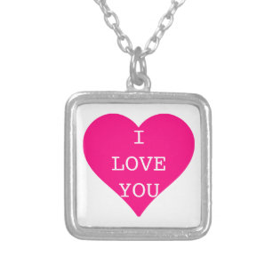I Love You Cute Pink Heart Silver Plated Necklace