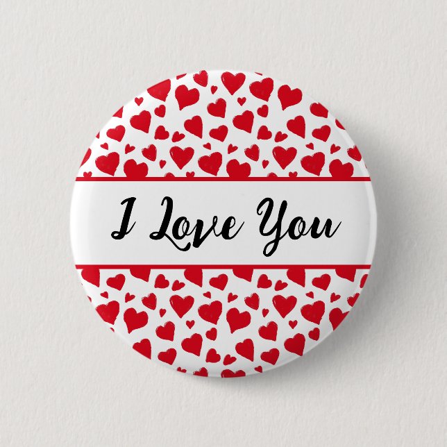 I Love You Cute Valentines Day Red Hearts  6 Cm Round Badge (Front)