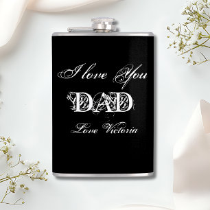 'I Love You Dad' Personalised Black White & Silver Hip Flask