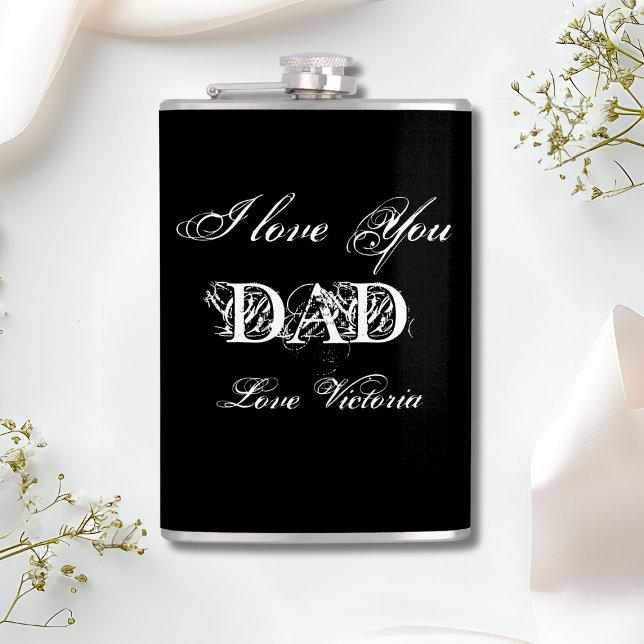 'I Love You Dad' Personalised Black White & Silver Hip Flask ('I Love You Dad' Personalized Black White & Silver Flask.)