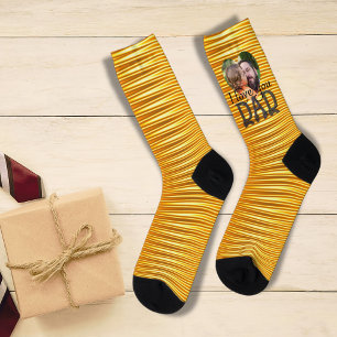 I Love You Dad Photo Custom Bright Gold Ripple  Socks