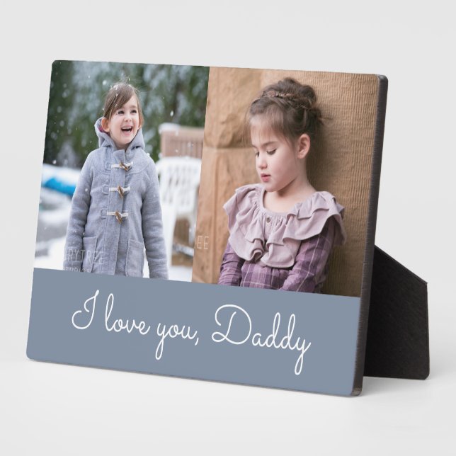 I Love You Daddy Blue Script 2 Photo Collage Plaque (Side)