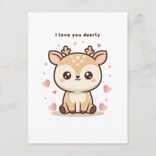 I Love You Deerly Cute Puchi Dōshi Deer Christma Postcard