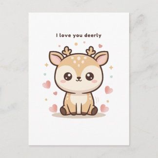 I Love You Deerly Cute Puchi Dōshi Deer Christma Postcard