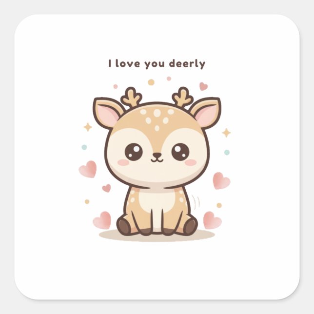 I Love You Deerly Cute Puchi Dōshi Deer Christma Square Sticker (Front)
