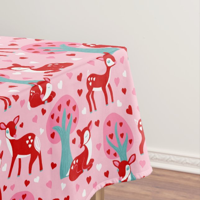 I Love You Deerly Valentines Day Patterned Tablecloth (In Situ)