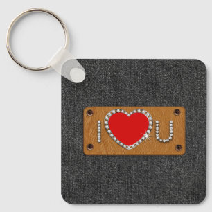 I Love You. Denim Pattern Valentine's Day Gift Key Ring