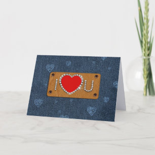 I Love You. Denim Pattern Valentine's Day  Holiday Card